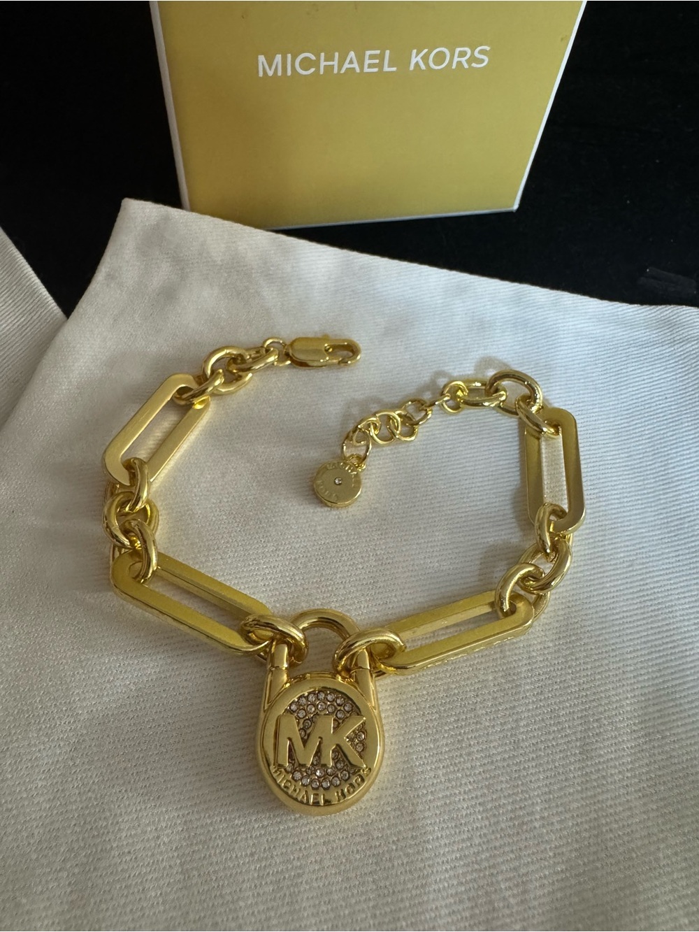 Michael Kors Gold-Tone Link Necklace with MK Pendant
